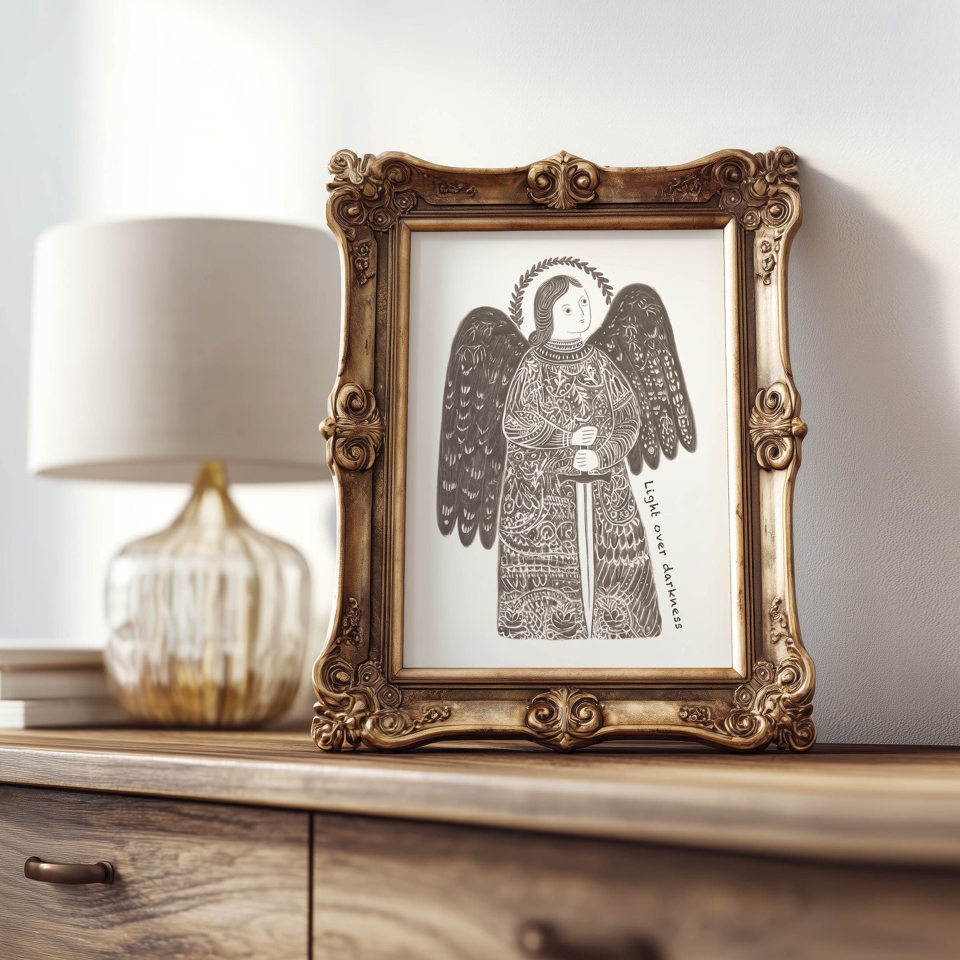 St Michael the Archangel Art Print - Brown interior mockup 08 - p_21_am_0003_Layer 7