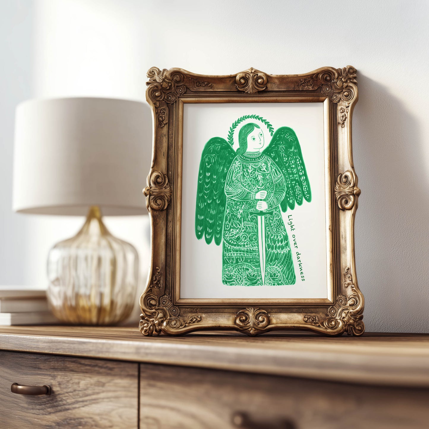 St Michael the Archangel Art Print - Green interior mockup 07 - p_21_am_0004_Layer 6