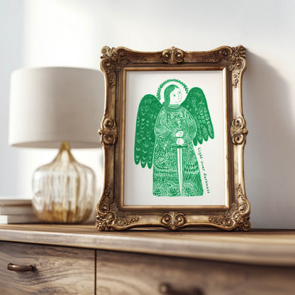 St Michael the Archangel Art Print - Green interior mockup 07 - p_21_am_0004_Layer 6