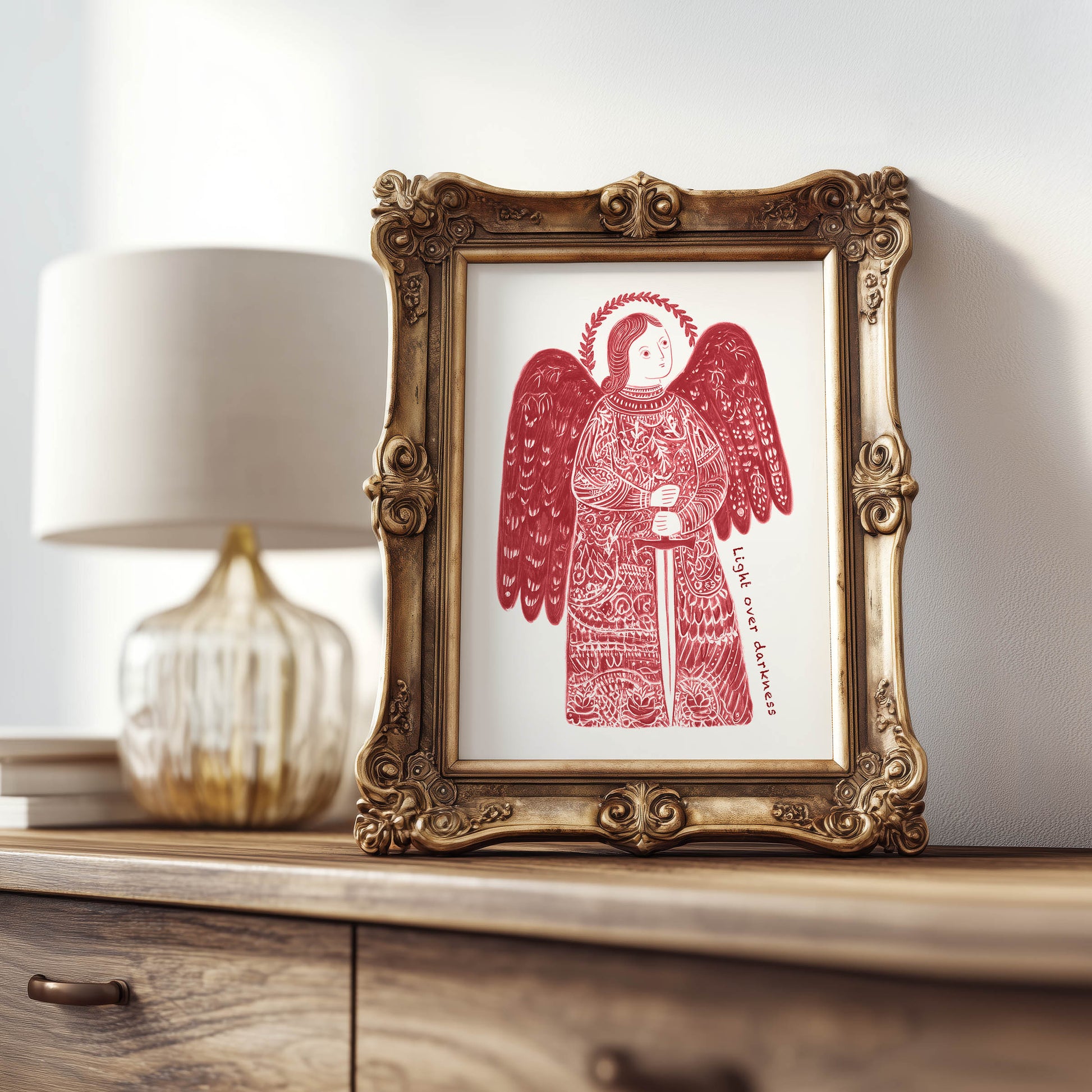 St Michael the Archangel Art Print - Red interior mockup 08 - p_21_am_0007_Layer 3