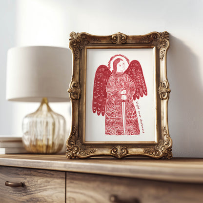St Michael the Archangel Art Print - Red interior mockup 08 - p_21_am_0007_Layer 3