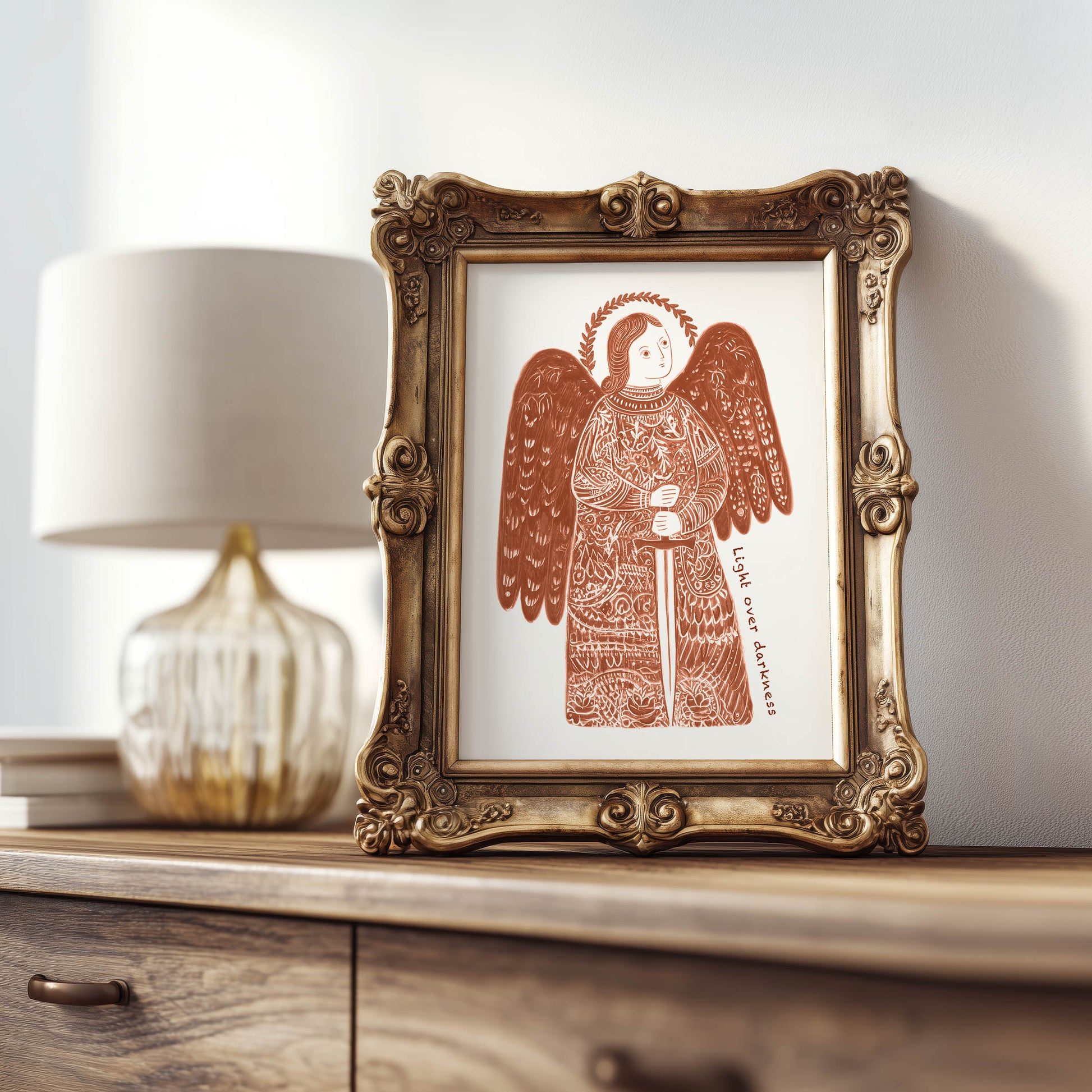 St Michael the Archangel Art Print - Terracotta interior mockup 07 - p_21_am_0009_Layer 1