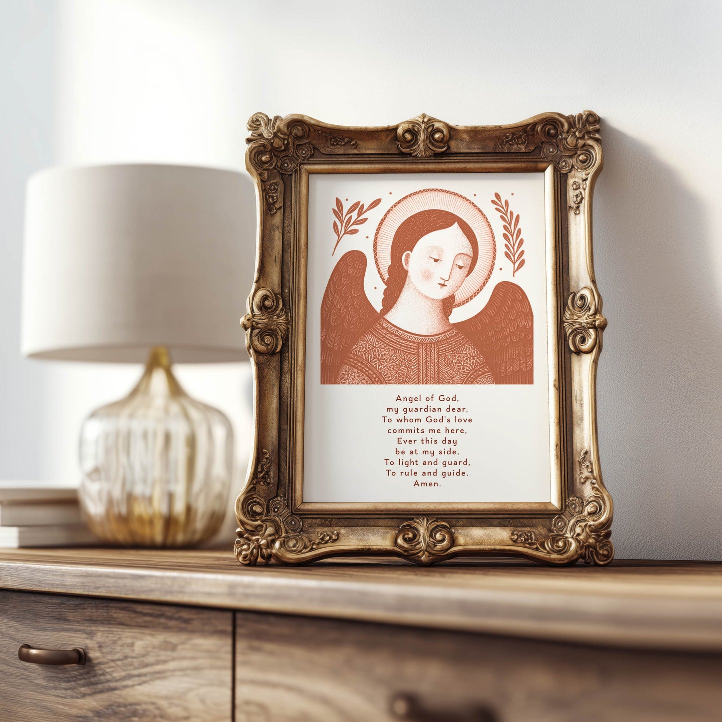 Guardian Angel for Boys Art Print - Terracotta interior mockup 07 - p_21_boy_0009_Layer 1