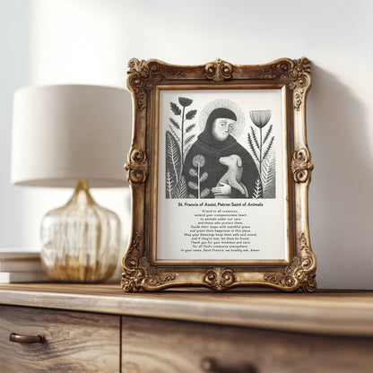 St Francis with Dog Art Print - Black interior mockup 08 - p_21_franc_dog_0000_Layer 10