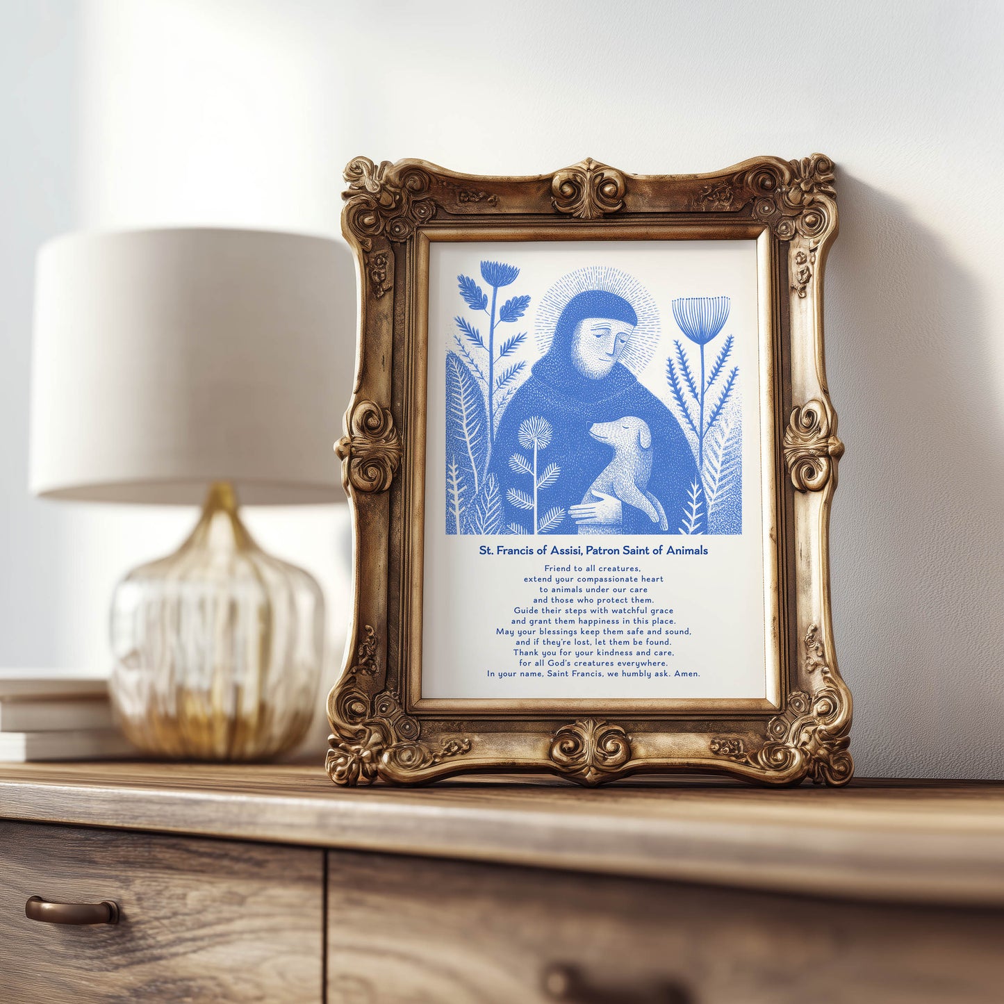 St Francis with Dog Art Print - Blue interior mockup 08 - p_21_franc_dog_0001_Layer 9
