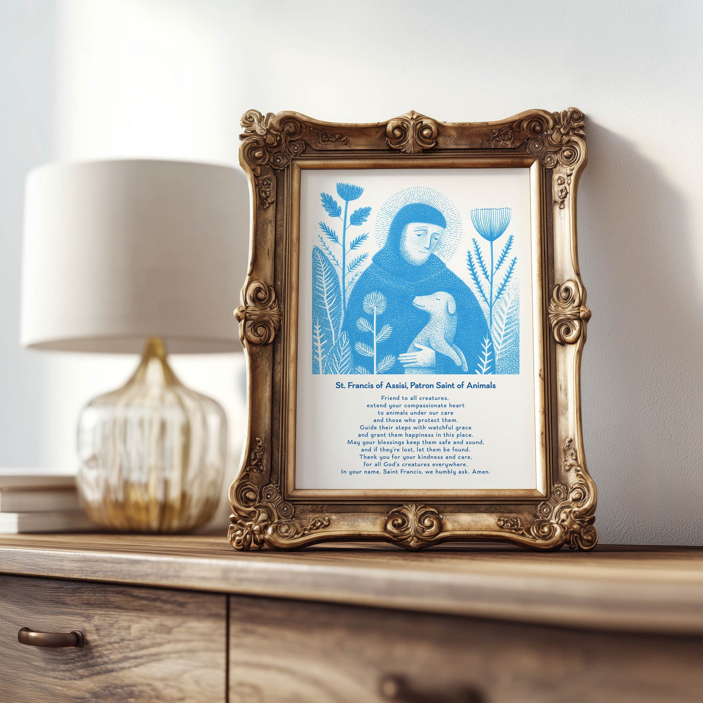 St Francis with Dog Art Print - Deep Blue interior mockup 09 - p_21_franc_dog_0002_Layer 8
