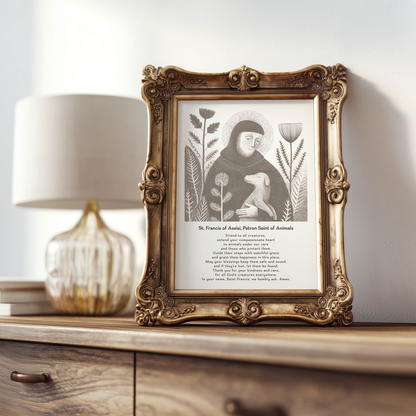 St Francis with Dog Art Print - Brown interior mockup 09 - p_21_franc_dog_0003_Layer 7