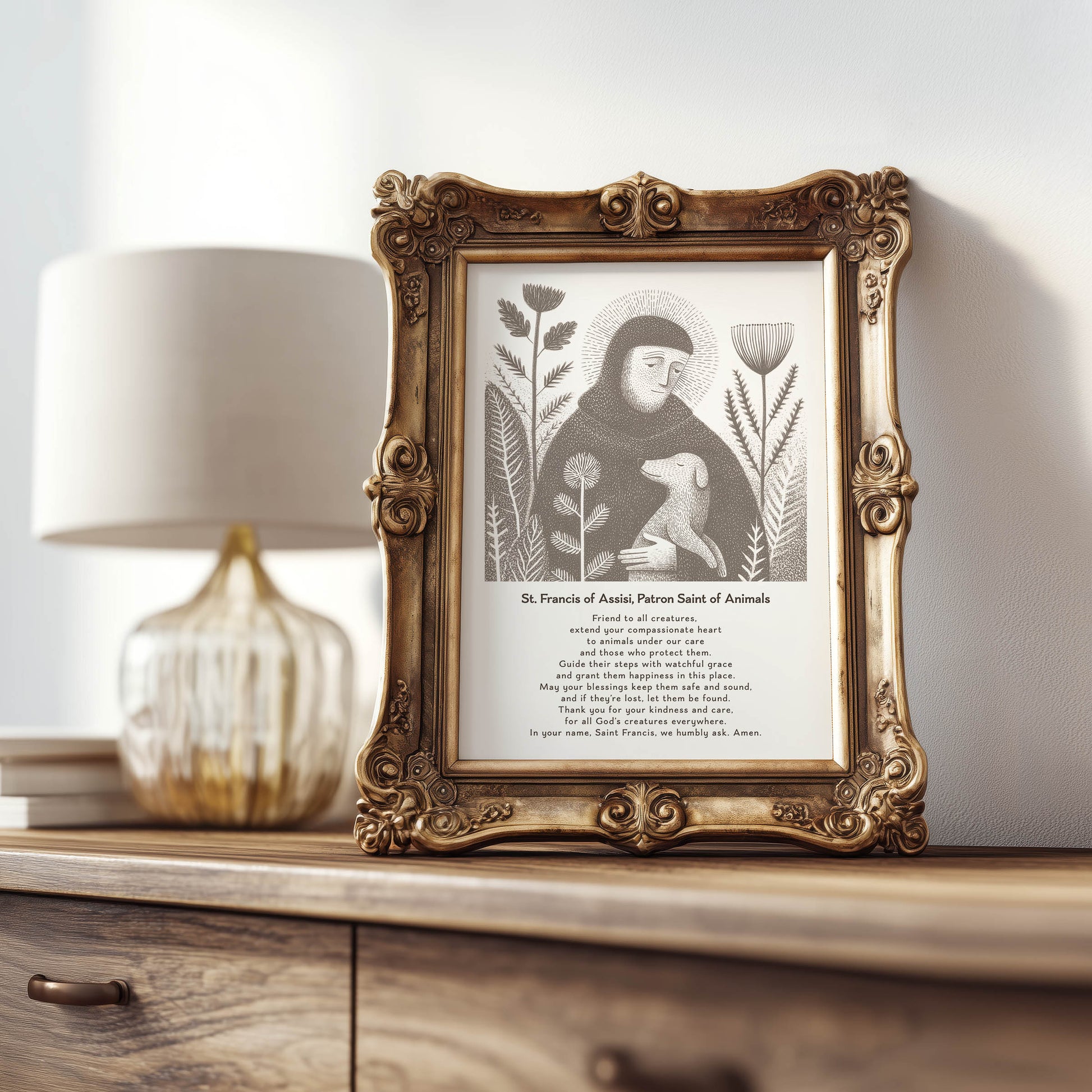 St Francis with Dog Art Print - Brown interior mockup 09 - p_21_franc_dog_0003_Layer 7