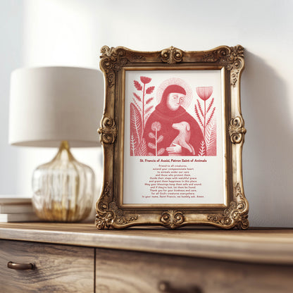 St Francis with Dog Art Print - Red interior mockup 09 - p_21_franc_dog_0007_Layer 3
