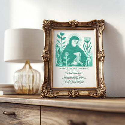 St Francis with Dog Art Print - Teal interior mockup 08 - p_21_franc_dog_0008_Layer 2