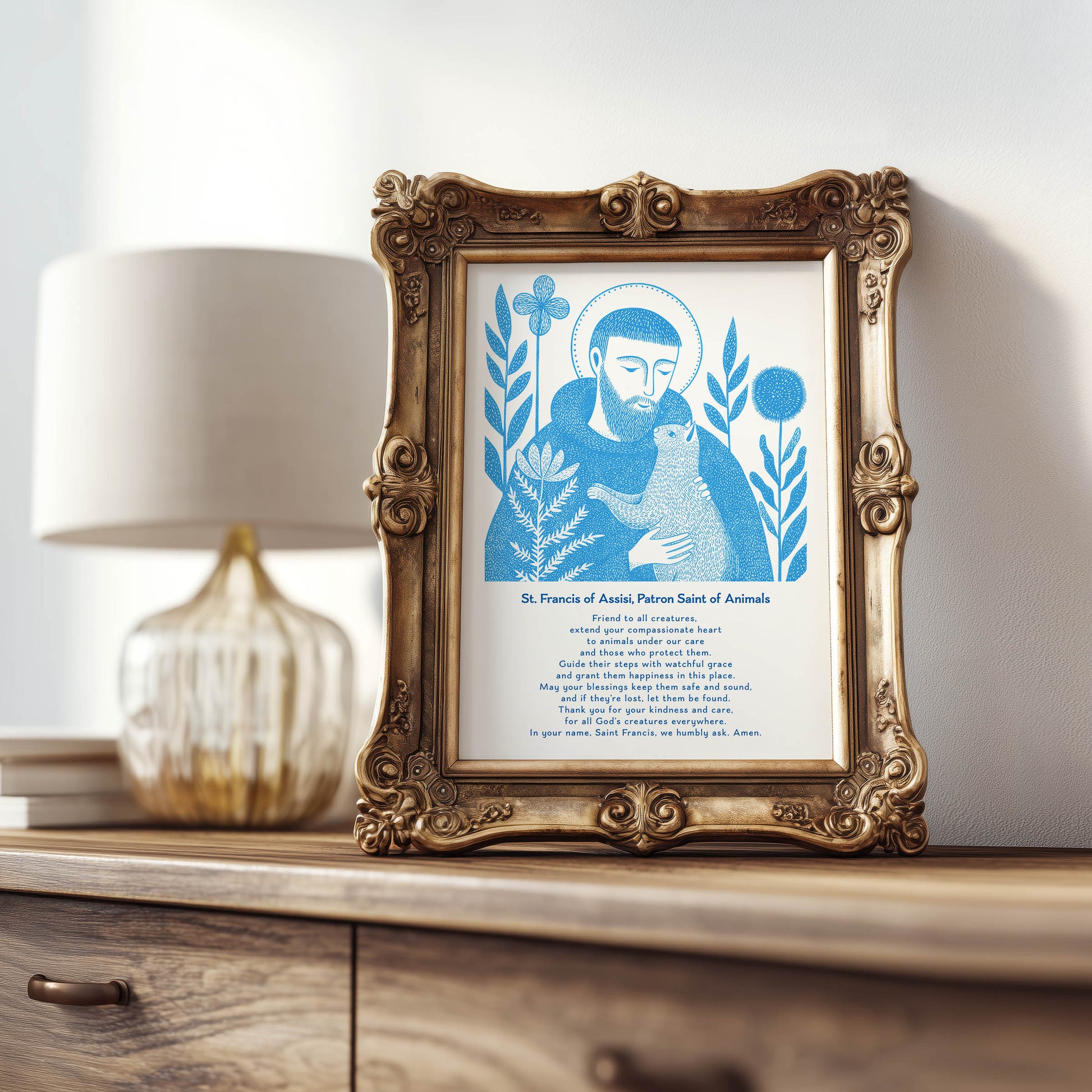St Francis with Cat Art Print - Deep Blue interior mockup 09 - p_21_ftanc_cat_0002_Layer 8