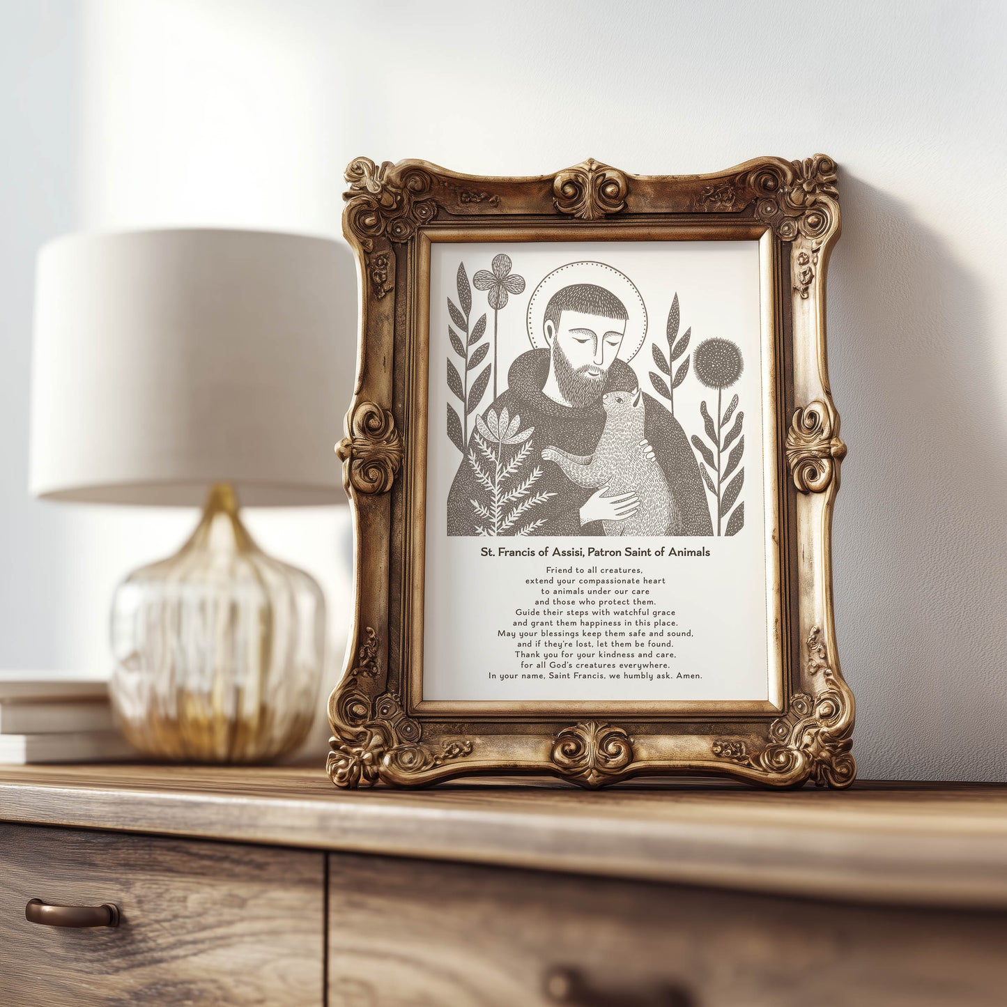 St Francis with Cat Art Print - Brown interior mockup 09 - p_21_ftanc_cat_0003_Layer 7