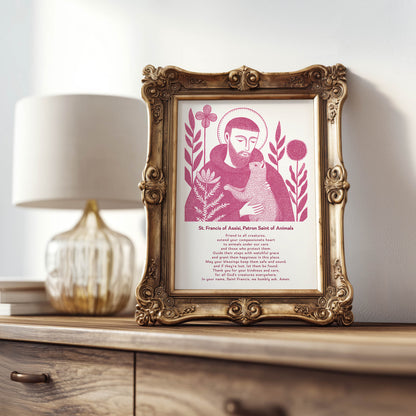 St Francis with Cat Art Print - Pink interior mockup 08 - p_21_ftanc_cat_0005_Layer 5