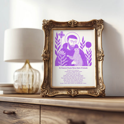St Francis with Cat Art Print - Purple interior mockup 09 - p_21_ftanc_cat_0006_Layer 4
