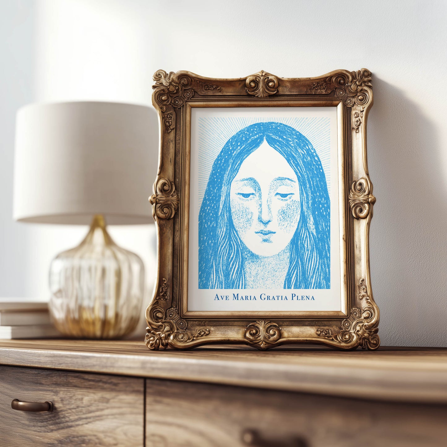 Virgin Mary Art Print - Deep Blue interior mockup 08 - p_21_maria_0002_Layer 8