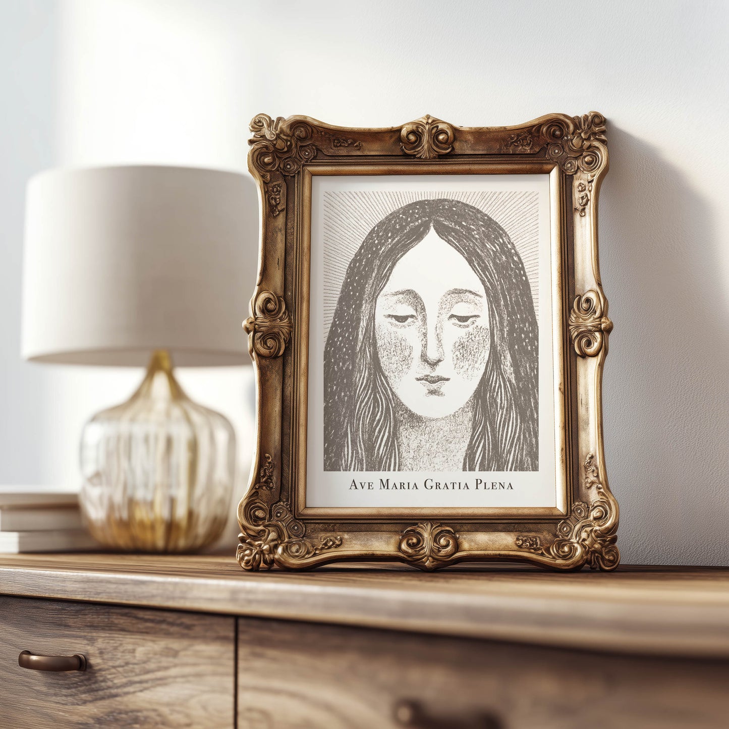 Virgin Mary Art Print - Brown interior mockup 08 - p_21_maria_0003_Layer 7