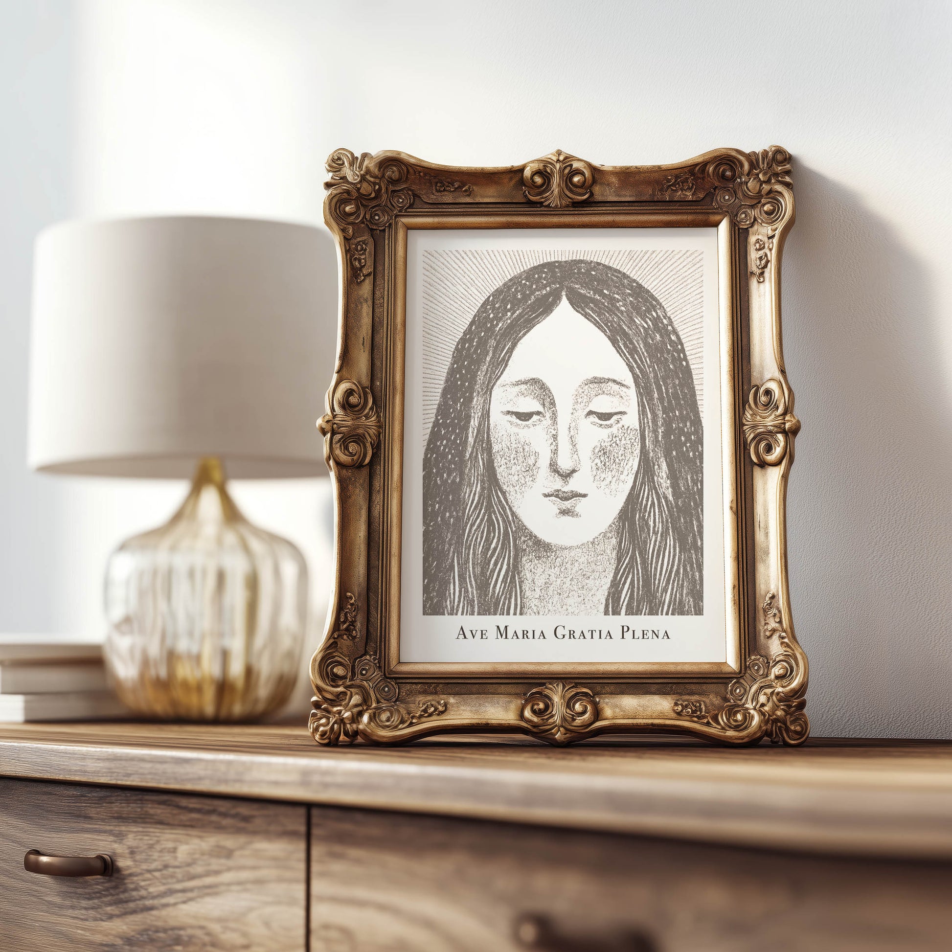 Virgin Mary Art Print - Brown interior mockup 08 - p_21_maria_0003_Layer 7