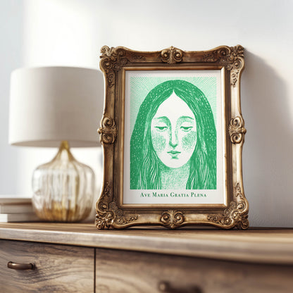 Virgin Mary Art Print - Green interior mockup 07 - p_21_maria_0004_Layer 6