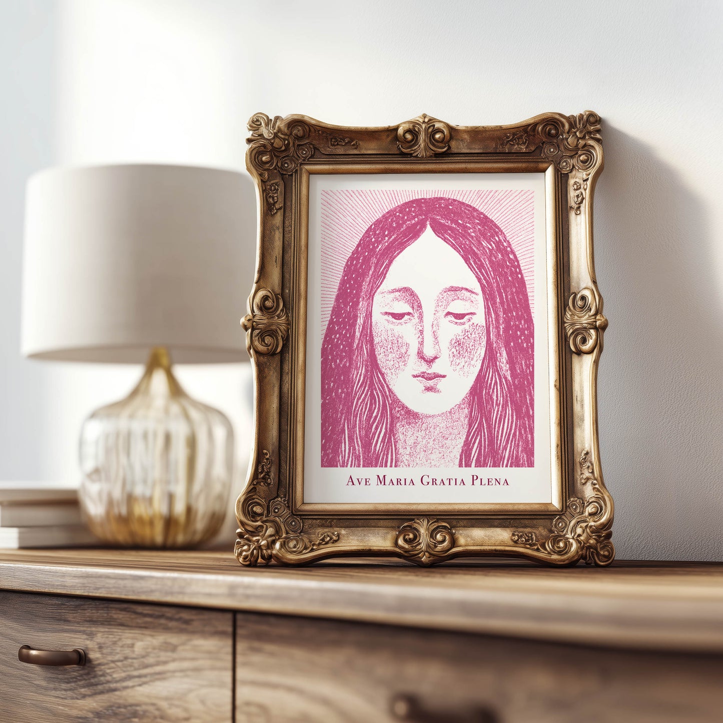 Virgin Mary Art Print - Pink interior mockup 07 - p_21_maria_0005_Layer 5