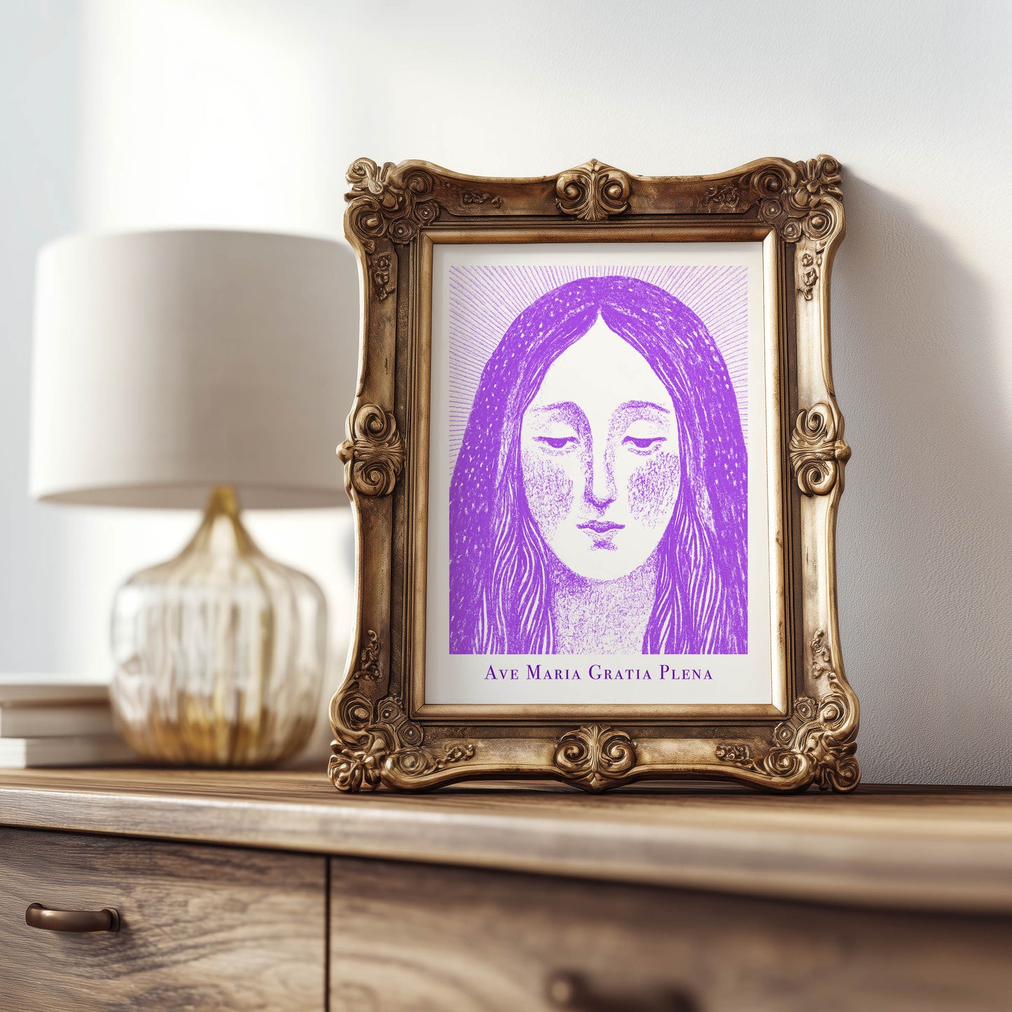 Virgin Mary Art Print - Purple interior mockup 08 - p_21_maria_0006_Layer 4