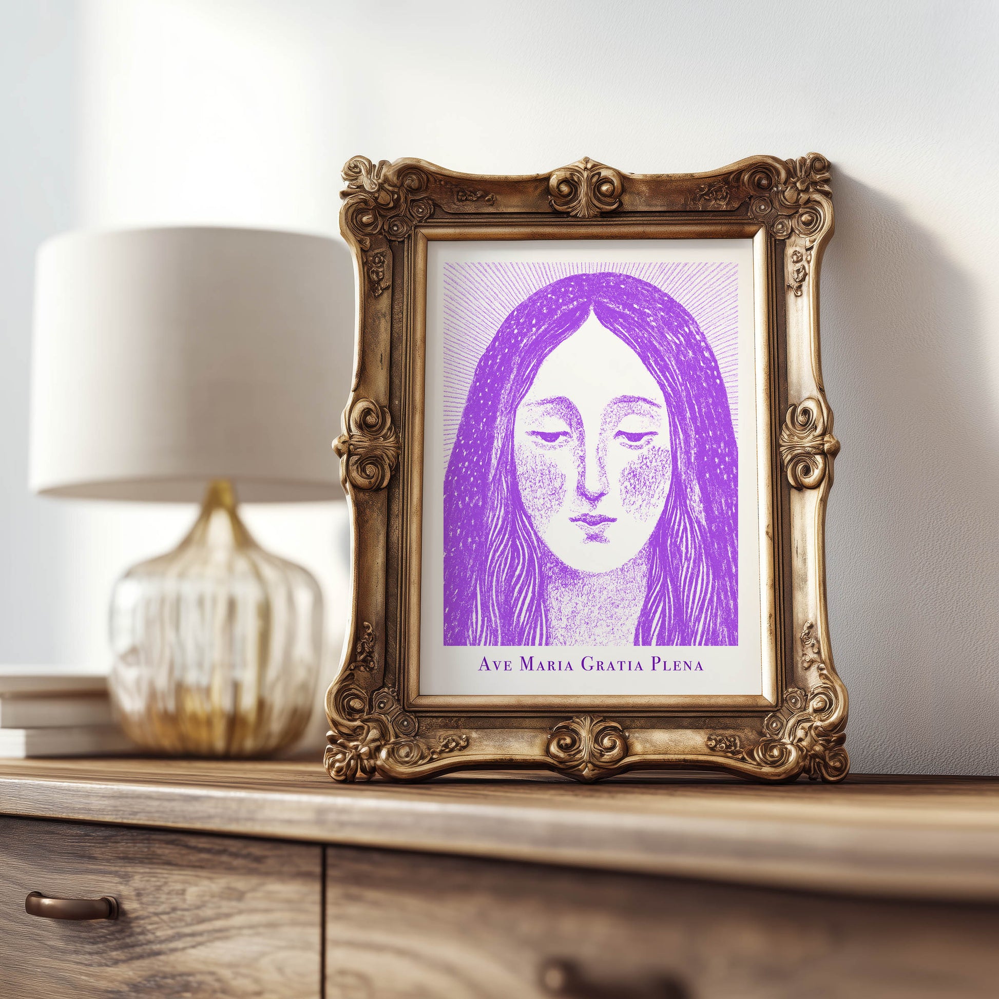 Virgin Mary Art Print - Purple interior mockup 08 - p_21_maria_0006_Layer 4