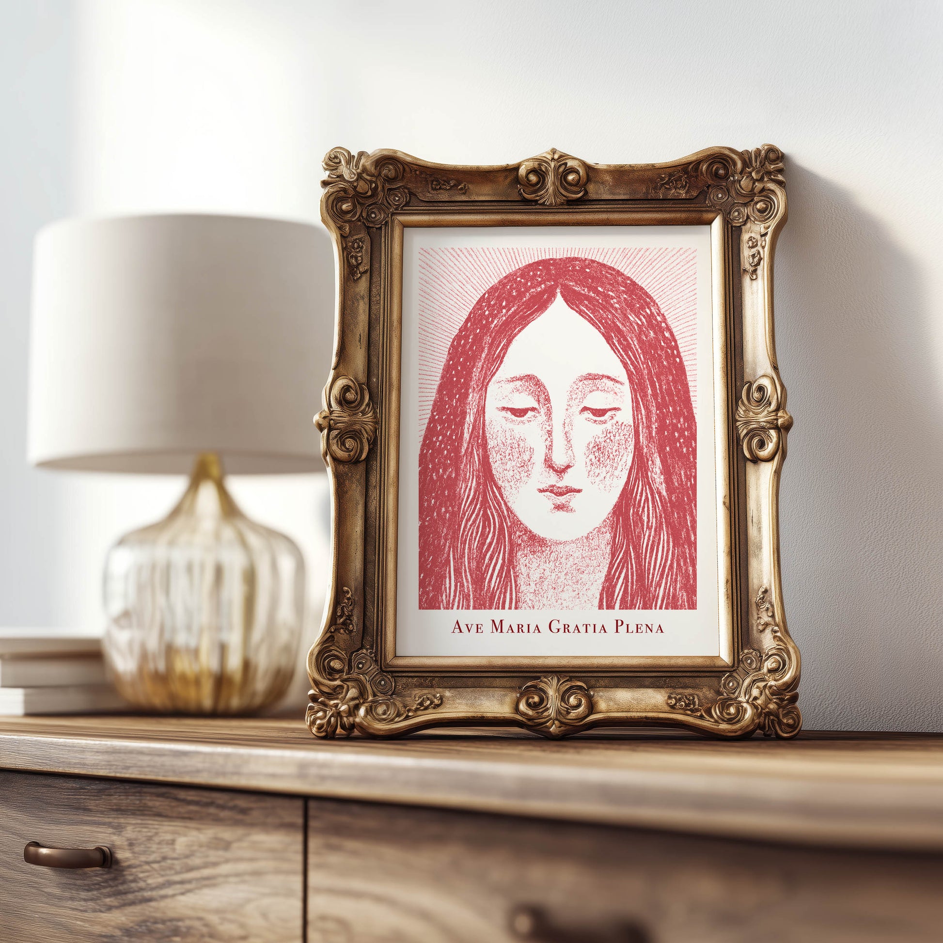 Virgin Mary Art Print - Red interior mockup 08 - p_21_maria_0007_Layer 3