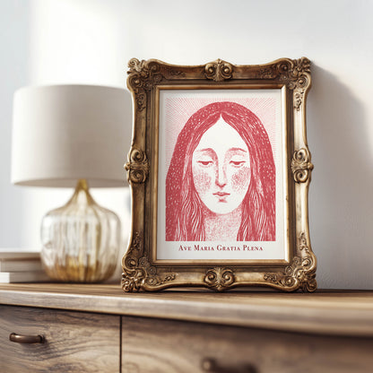 Virgin Mary Art Print - Red interior mockup 08 - p_21_maria_0007_Layer 3