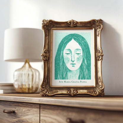 Virgin Mary Art Print - Teal interior mockup 07 - p_21_maria_0008_Layer 2