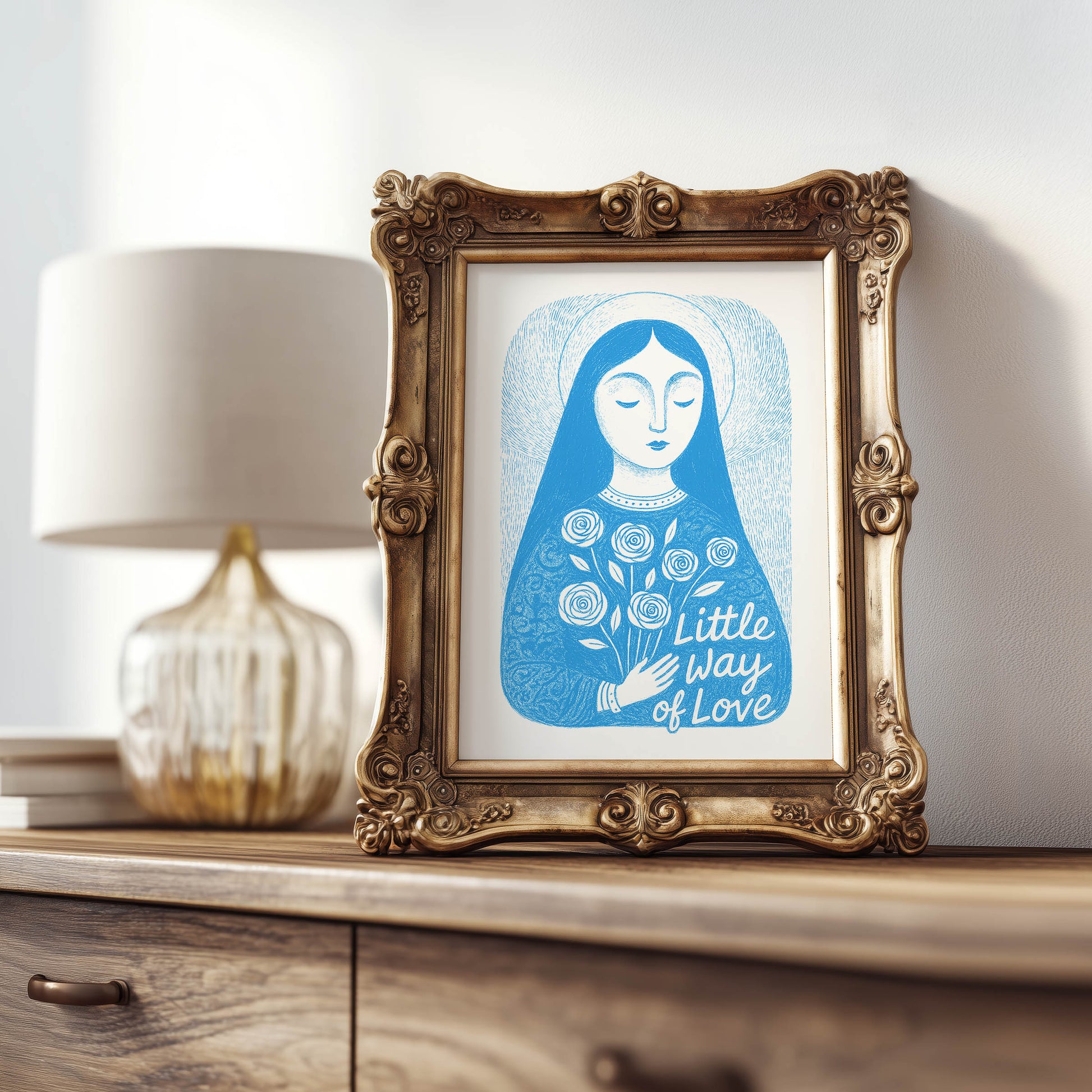 St Therese of Lisieux Art Print - Deep Blue interior mockup 08 - p_21_ter_0002_Layer 8