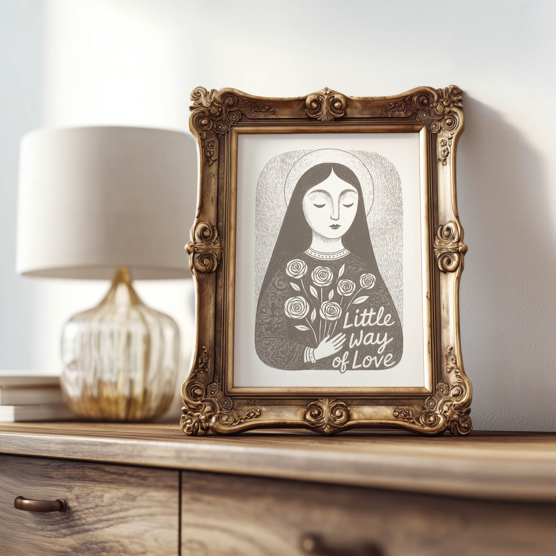 St Therese of Lisieux Art Print - Brown interior mockup 08 - p_21_ter_0003_Layer 7
