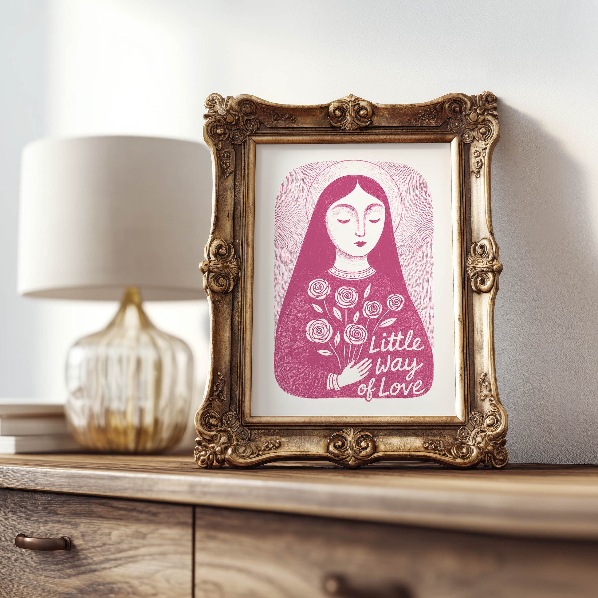 St Therese of Lisieux Art Print - Pink interior mockup 07 - p_21_ter_0005_Layer 5