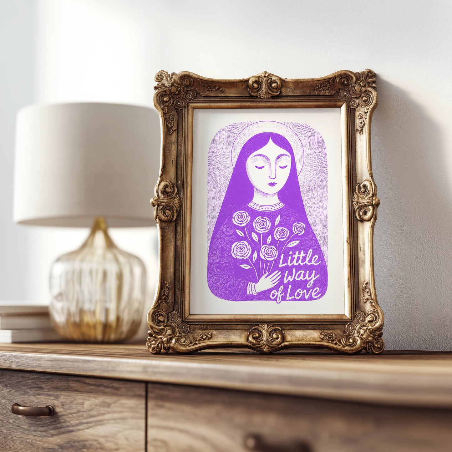 St Therese of Lisieux Art Print - Purple interior mockup 08 - p_21_ter_0006_Layer 4