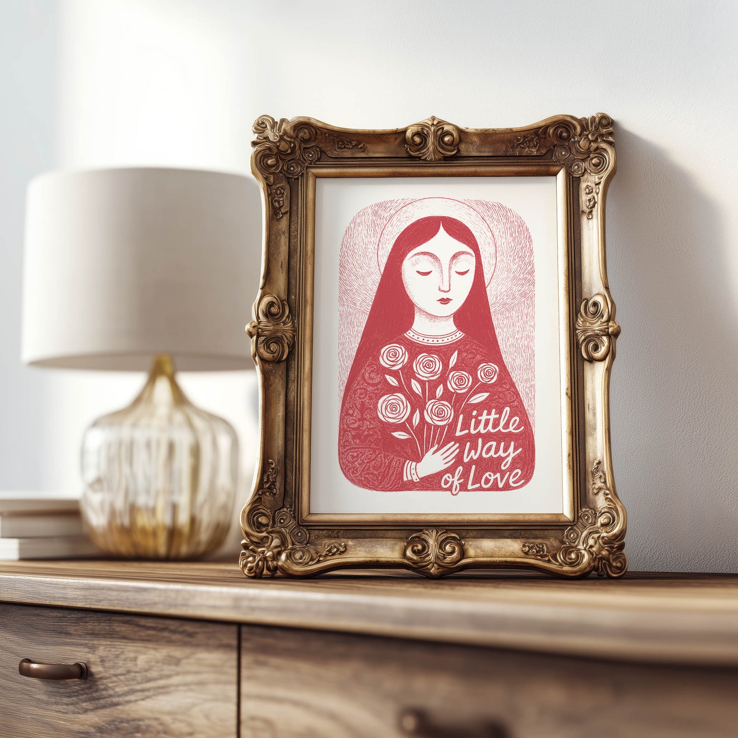St Therese of Lisieux Art Print - Red interior mockup 08 - p_21_ter_0007_Layer 3
