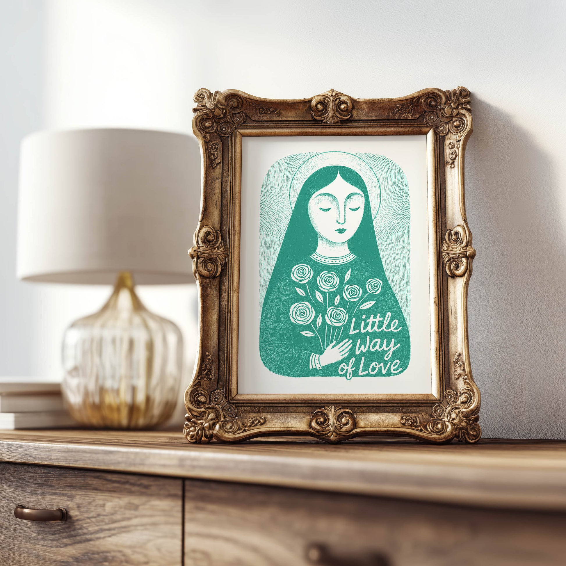 St Therese of Lisieux Art Print - Teal interior mockup 07 - p_21_ter_0008_Layer 2