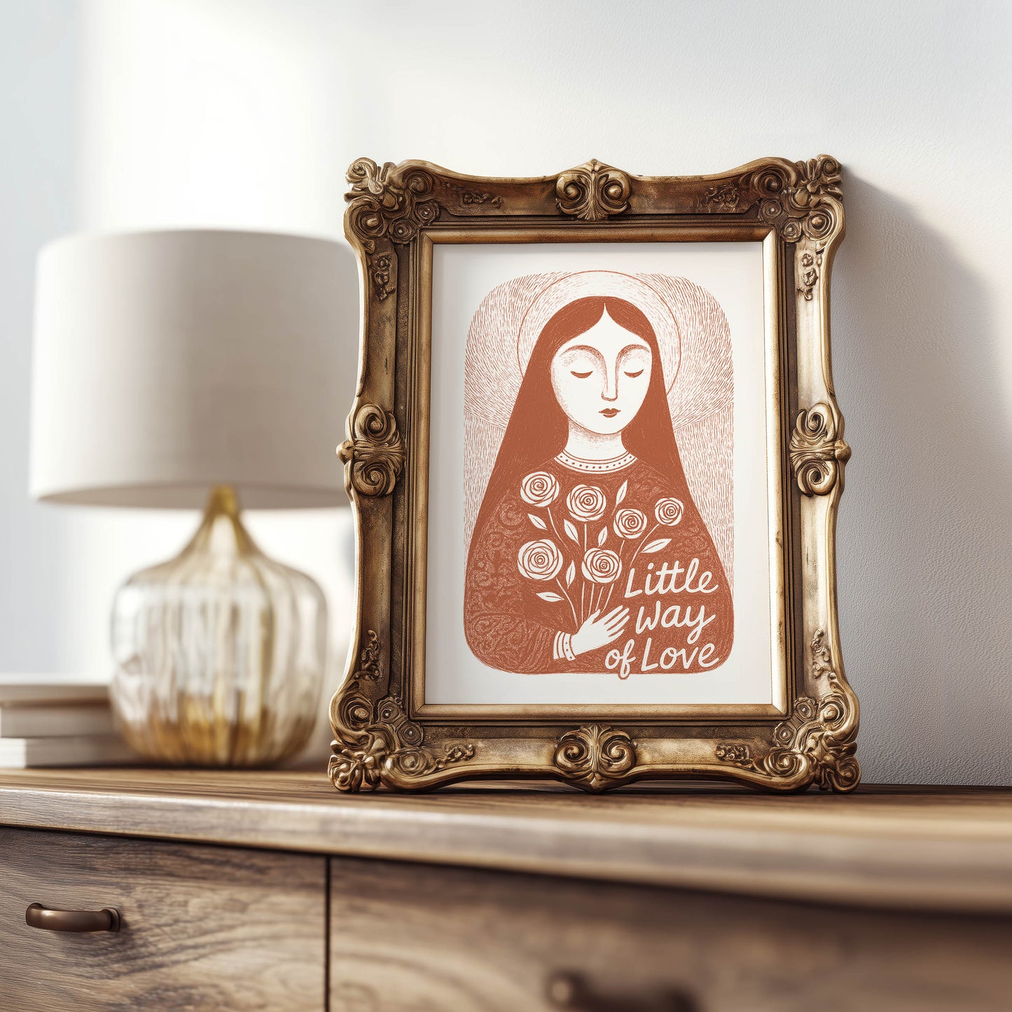 St Therese of Lisieux Art Print - Terracotta interior mockup 07 - p_21_ter_0009_Layer 1