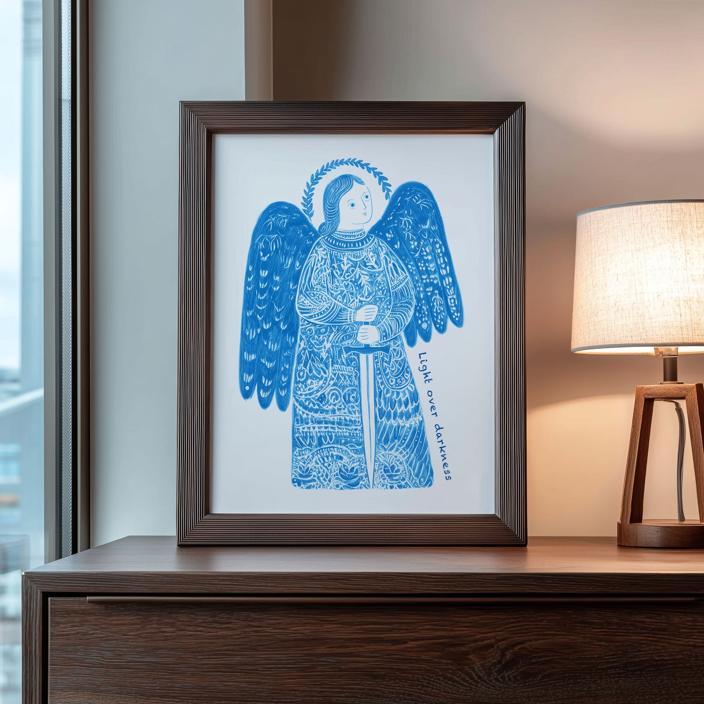 St Michael the Archangel Art Print - Deep Blue interior mockup 09 - p_22_am_0002_Layer 8