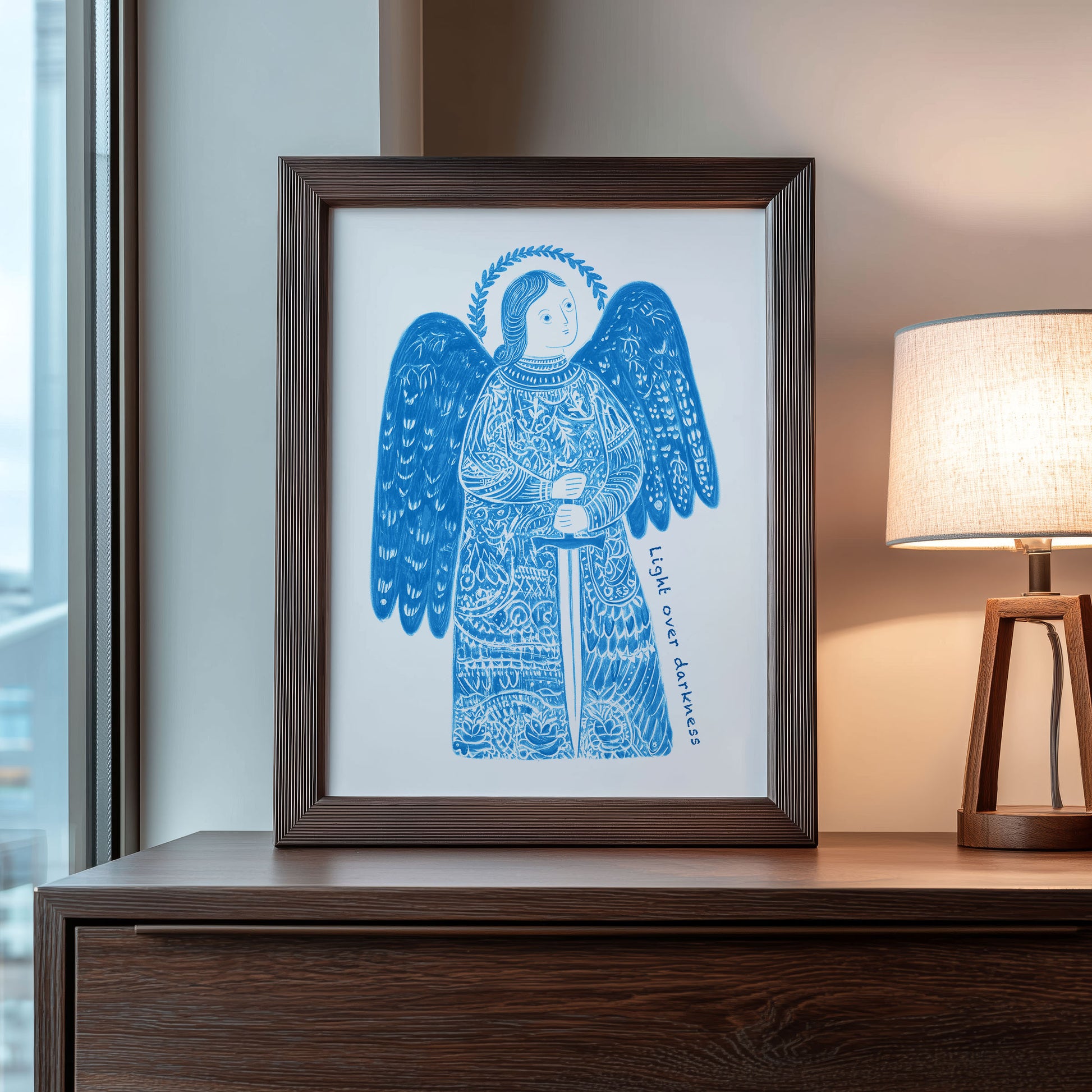St Michael the Archangel Art Print - Deep Blue interior mockup 09 - p_22_am_0002_Layer 8