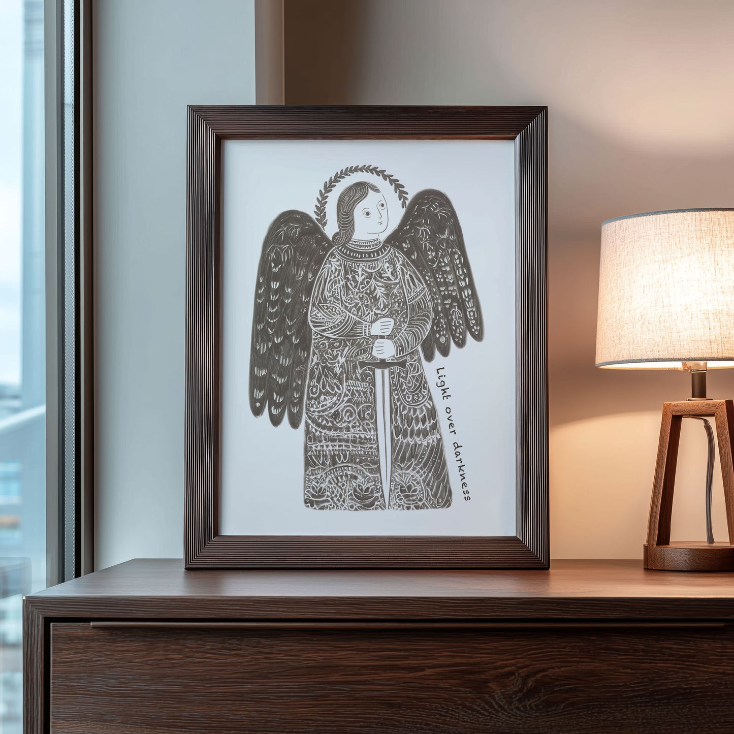 St Michael the Archangel Art Print - Brown interior mockup 09 - p_22_am_0003_Layer 7