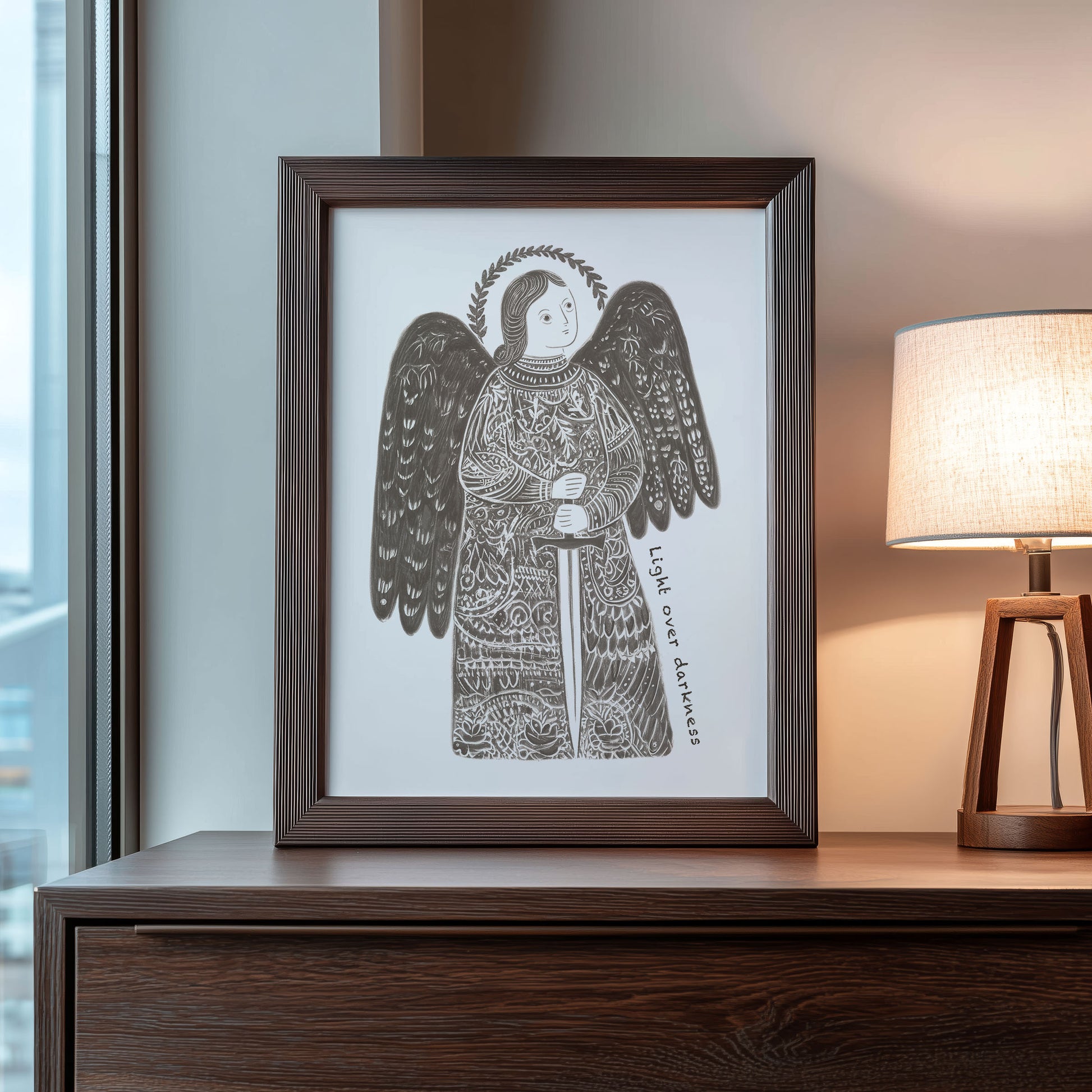 St Michael the Archangel Art Print - Brown interior mockup 09 - p_22_am_0003_Layer 7