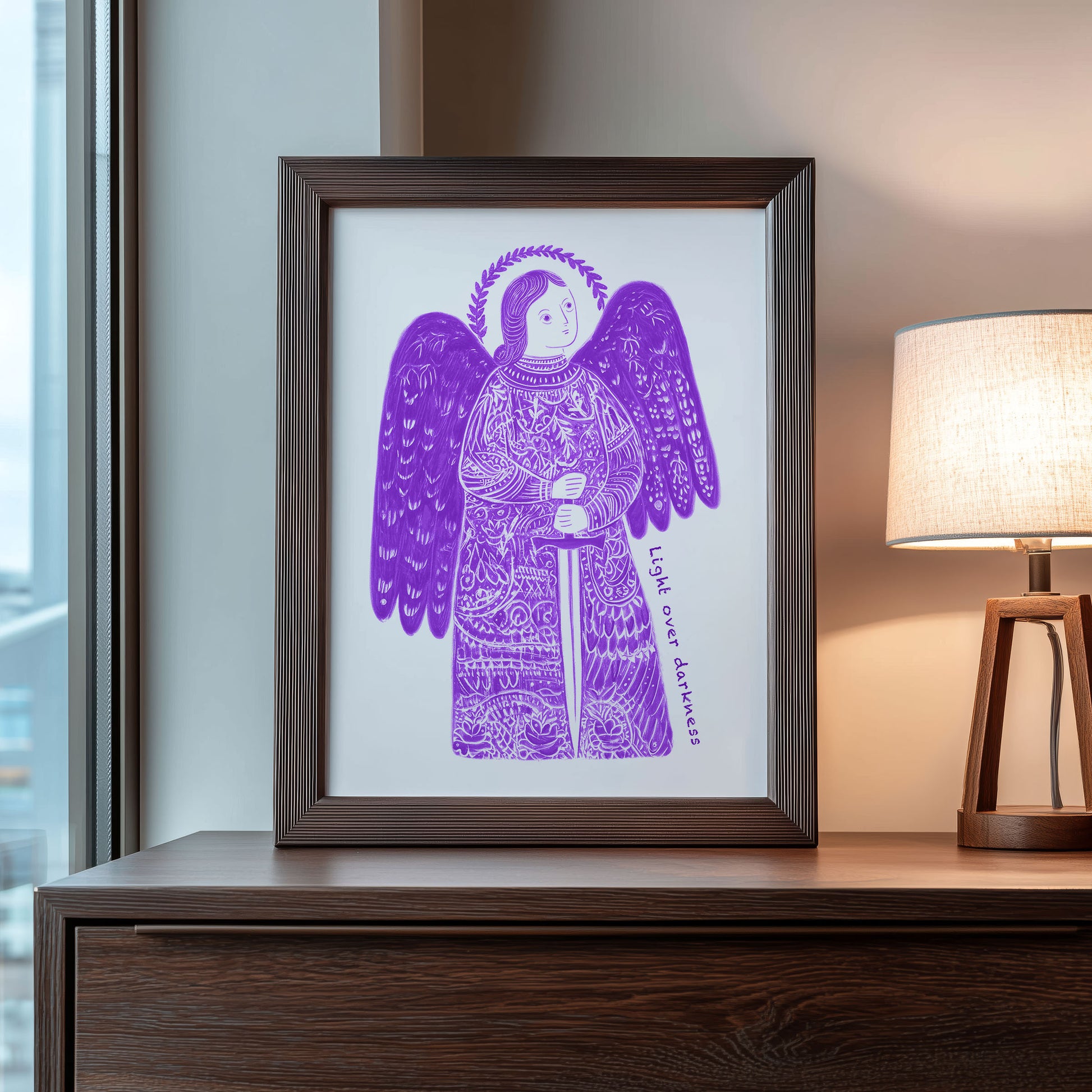 St Michael the Archangel Art Print - Purple interior mockup 09 - p_22_am_0006_Layer 4