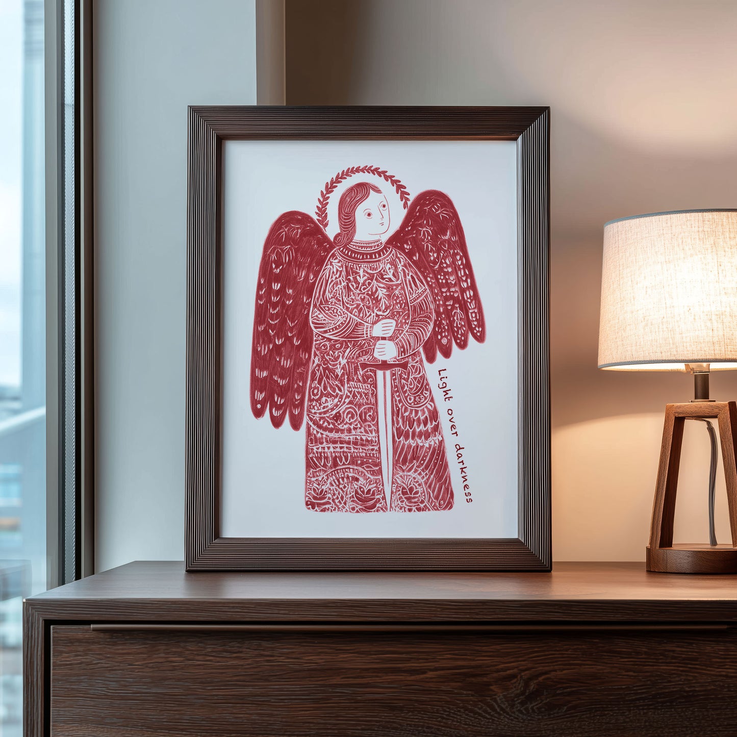 St Michael the Archangel Art Print - Red interior mockup 09 - p_22_am_0007_Layer 3
