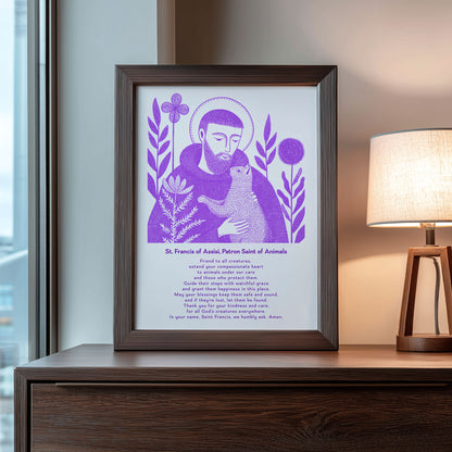 St Francis with Cat Art Print - Purple interior mockup 10 - p_22_franc_cat_0006_Layer 4