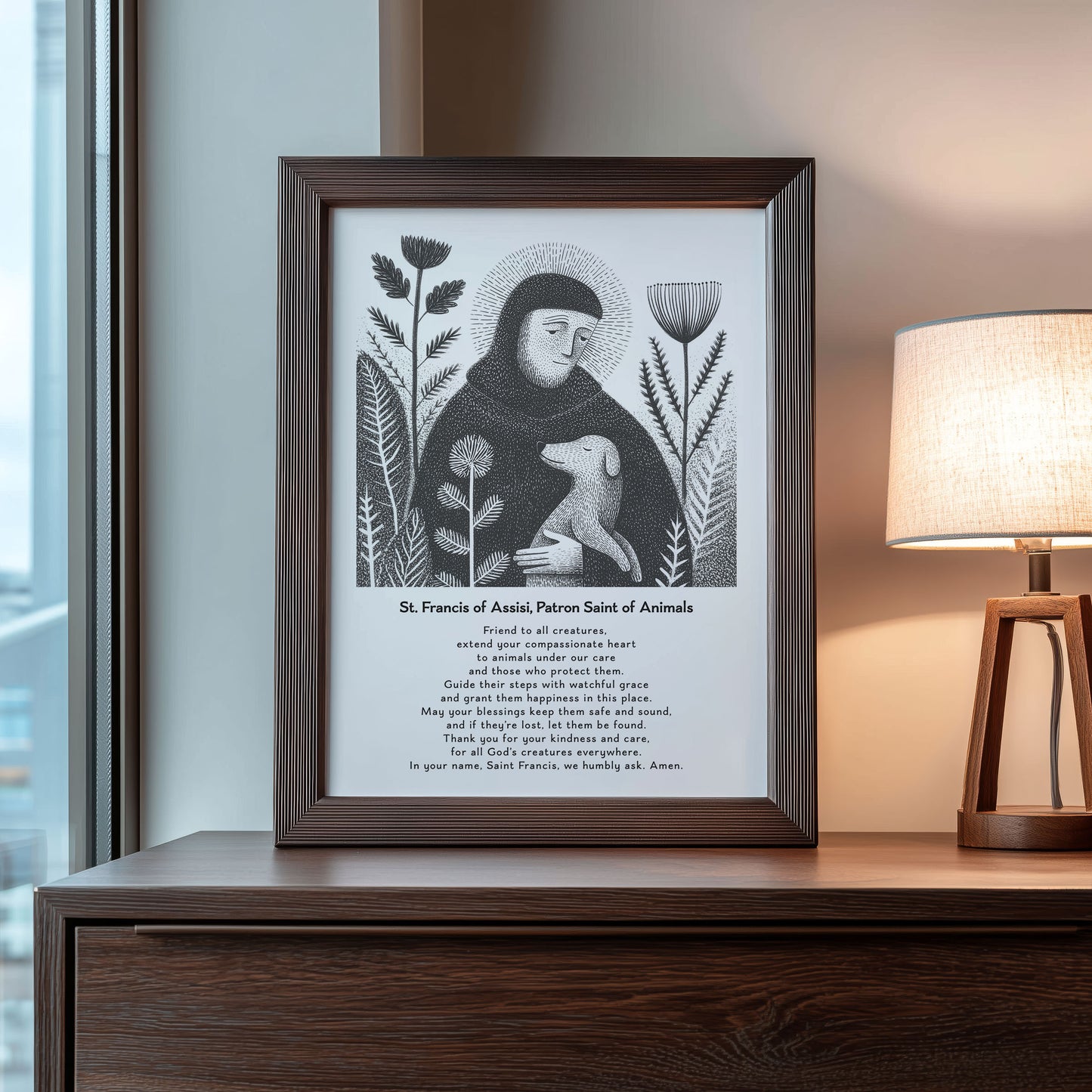 St Francis with Dog Art Print - Black interior mockup 09 - p_22_franc_dog_0000_Layer 10