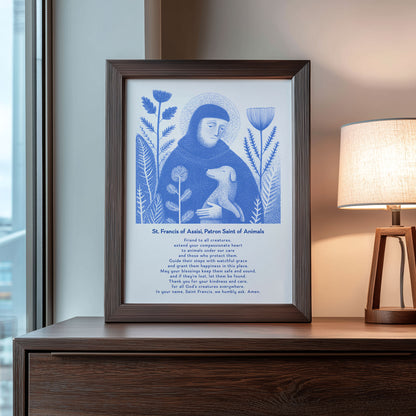 St Francis with Dog Art Print - Blue interior mockup 09 - p_22_franc_dog_0001_Layer 9