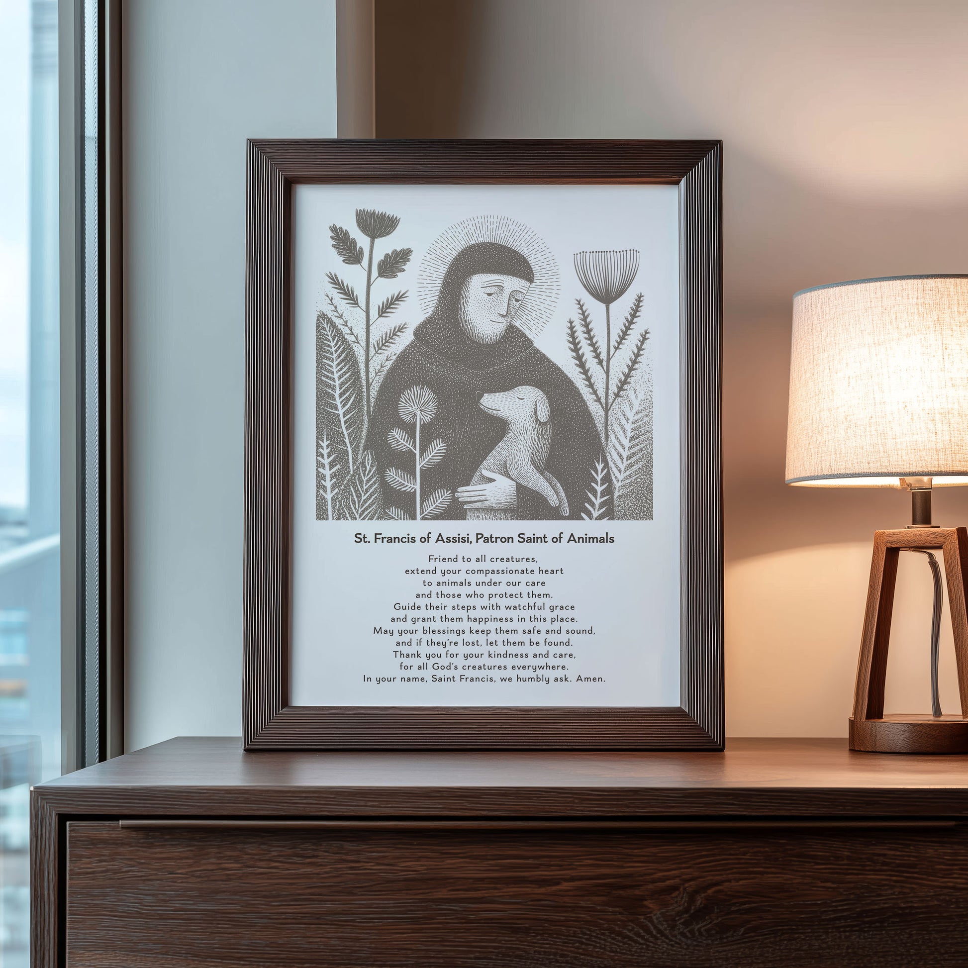 St Francis with Dog Art Print - Brown interior mockup 10 - p_22_franc_dog_0003_Layer 7