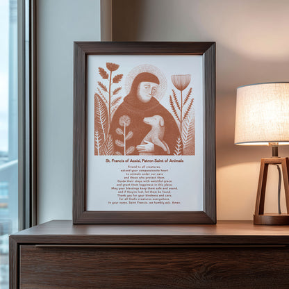 St Francis with Dog Art Print - Terracotta interior mockup 09 - p_22_franc_dog_0009_Layer 1