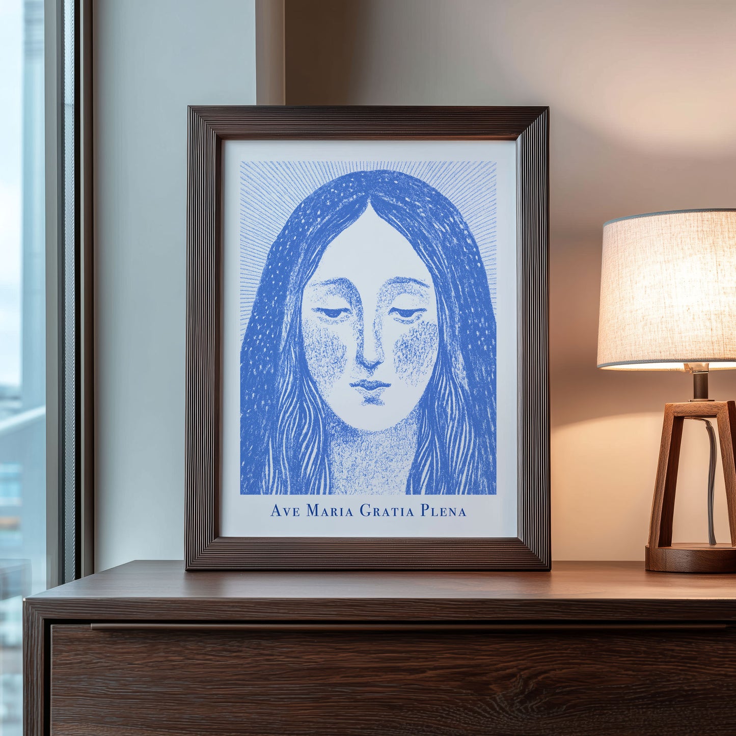 Virgin Mary Art Print - Blue interior mockup 08 - p_22_maria_0001_Layer 9