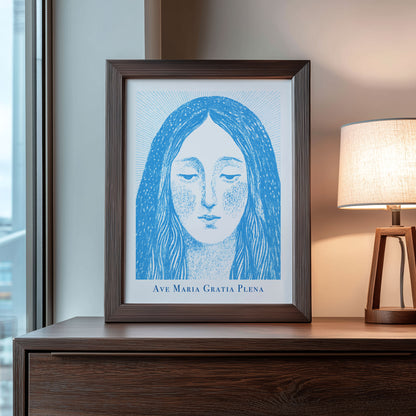 Virgin Mary Art Print - Deep Blue interior mockup 09 - p_22_maria_0002_Layer 8