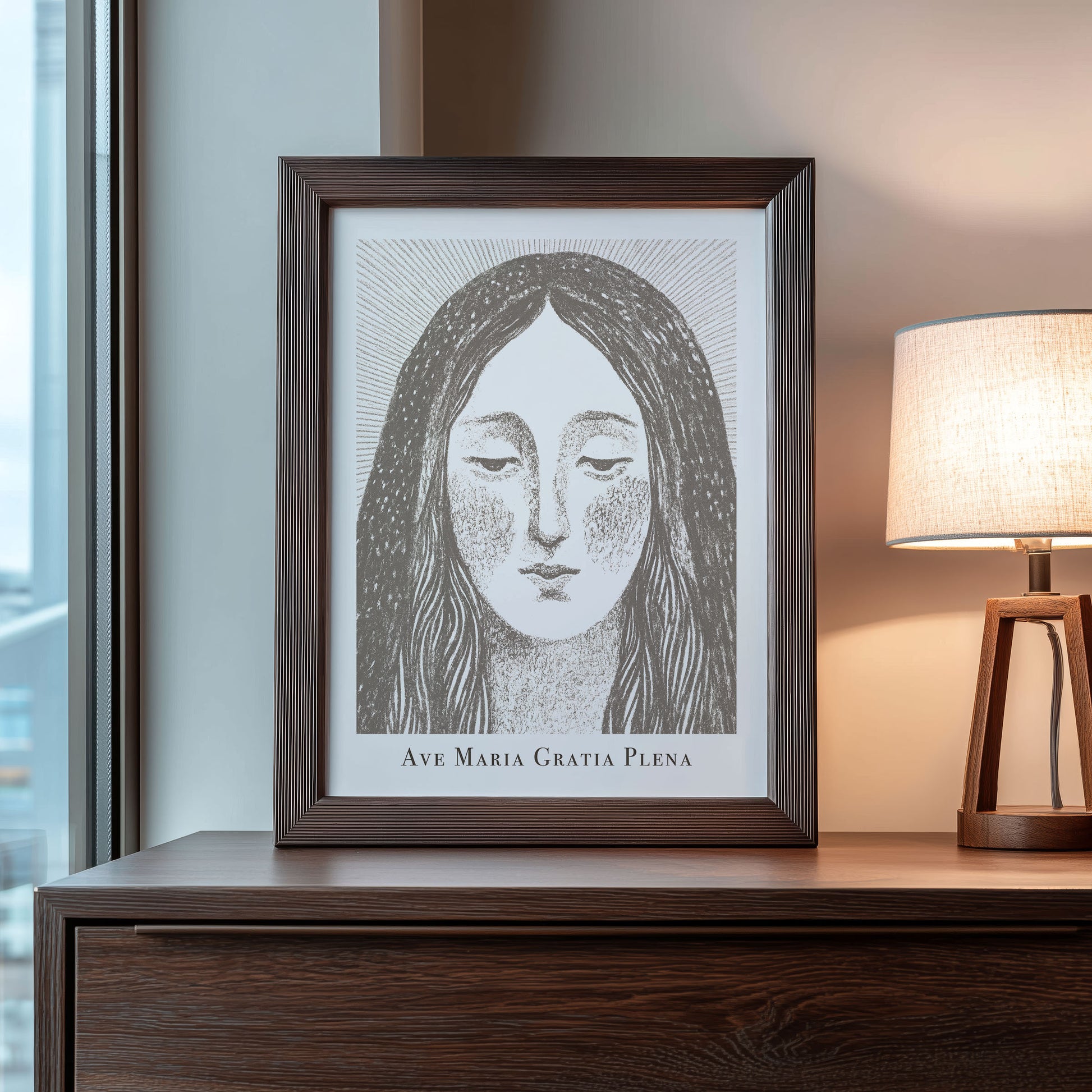 Virgin Mary Art Print - Brown interior mockup 09 - p_22_maria_0003_Layer 7