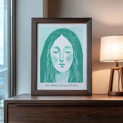 Virgin Mary Art Print - Teal interior mockup 08 - p_22_maria_0008_Layer 2